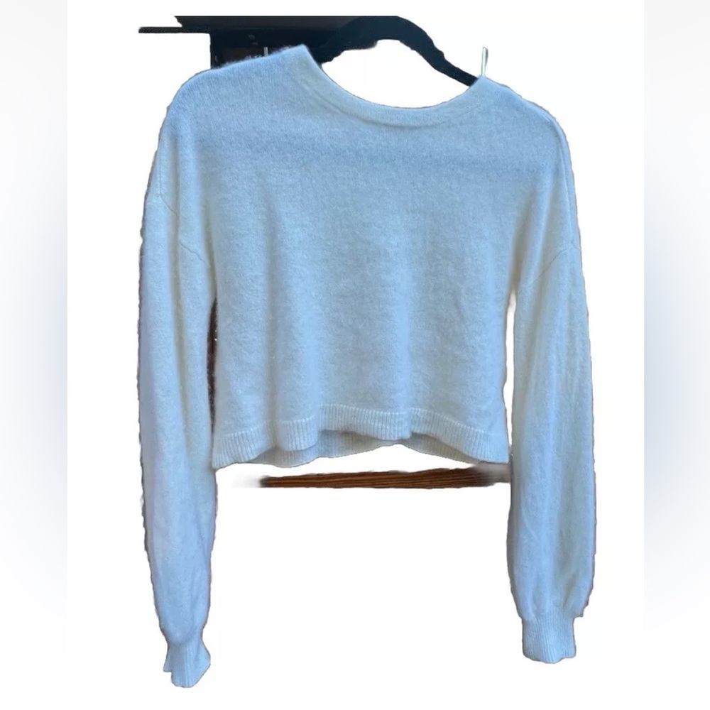 Alice and Olivia Womens 100% Cashmere Sweater M Medium Off White Ivory Crop Cozy